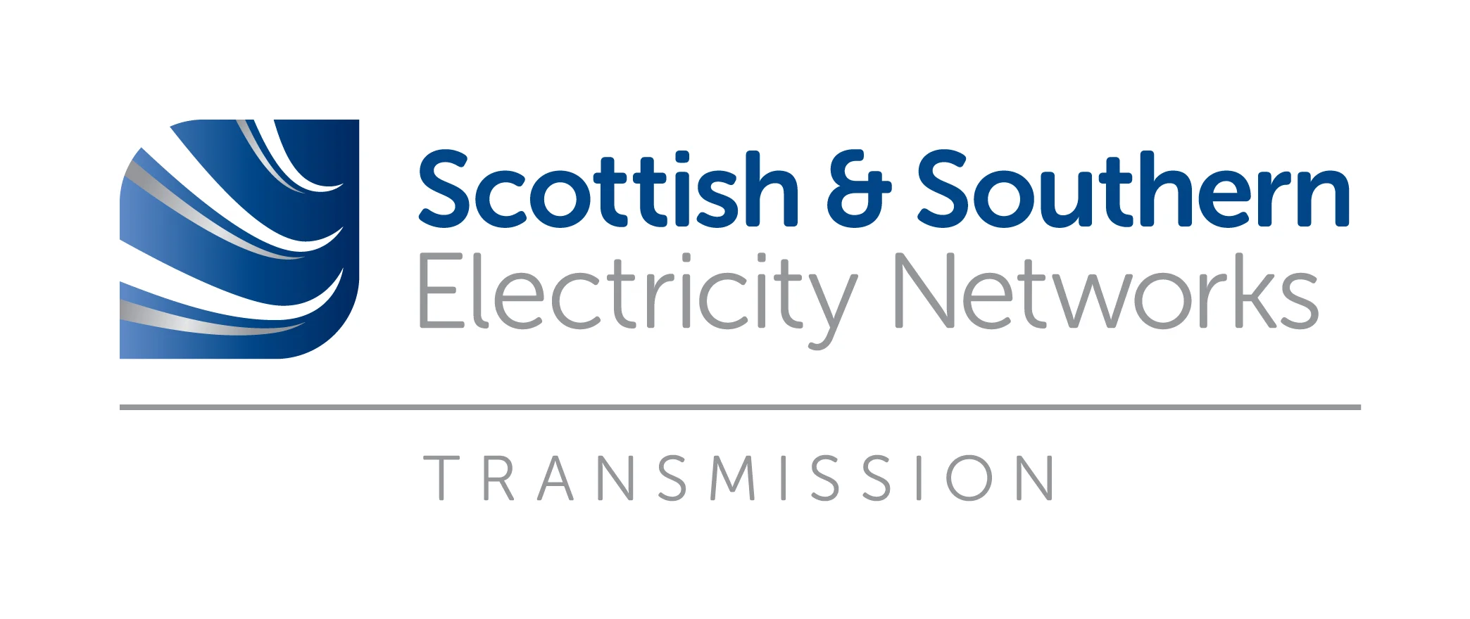 Scottish & Southern Electricity Networks Transmission logo with blue text and abstract design.