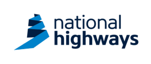 Logo of National Highways featuring a stylized blue road design and the text 'national highways' in dark blue.