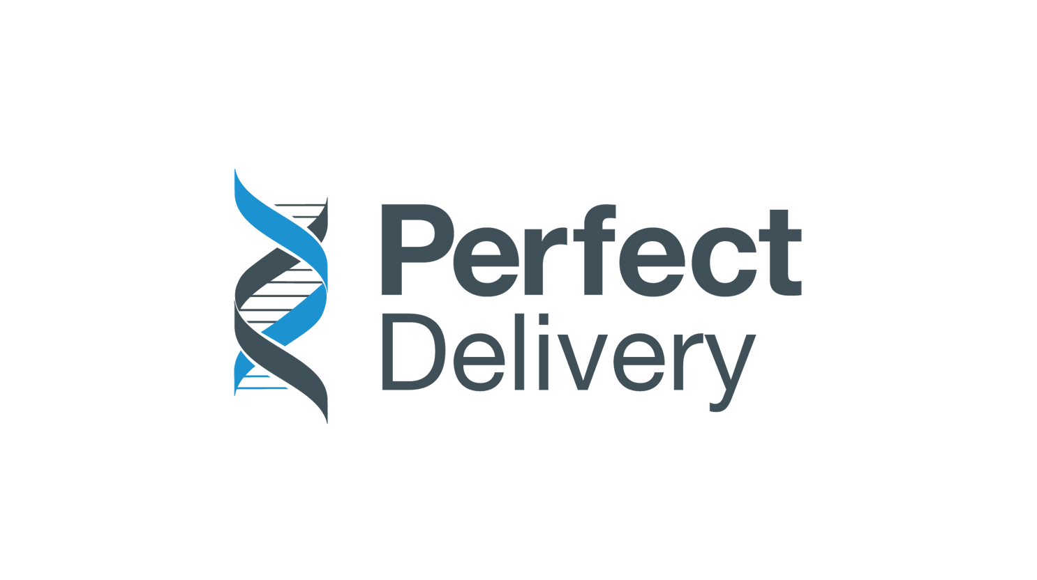 Logo for "Perfect Delivery" featuring stylized DNA strands intertwined next to bold text.