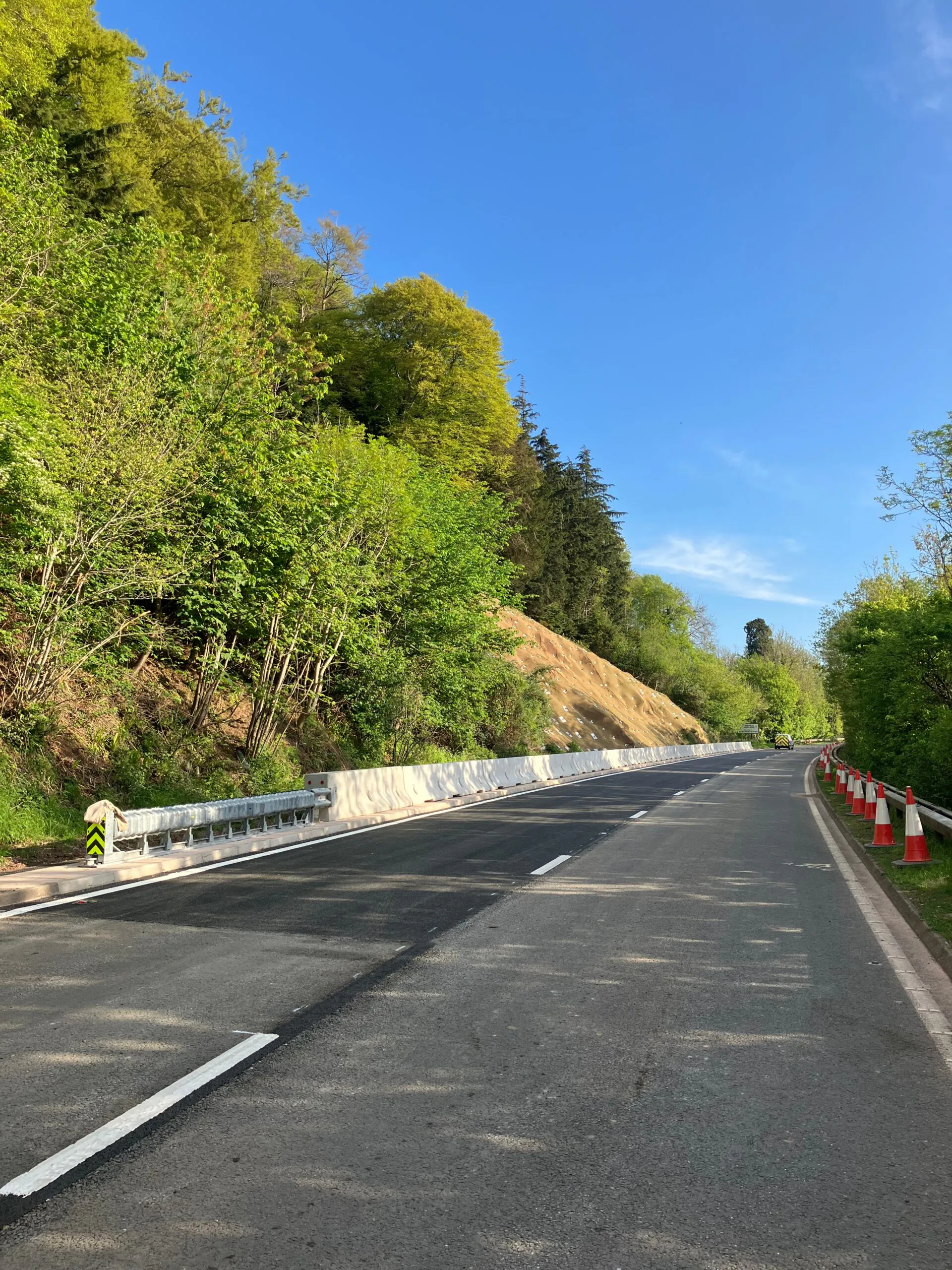 The A40 at Leys Bend reopened to traffic following completion of major slope stabilisation works and road improvements.
